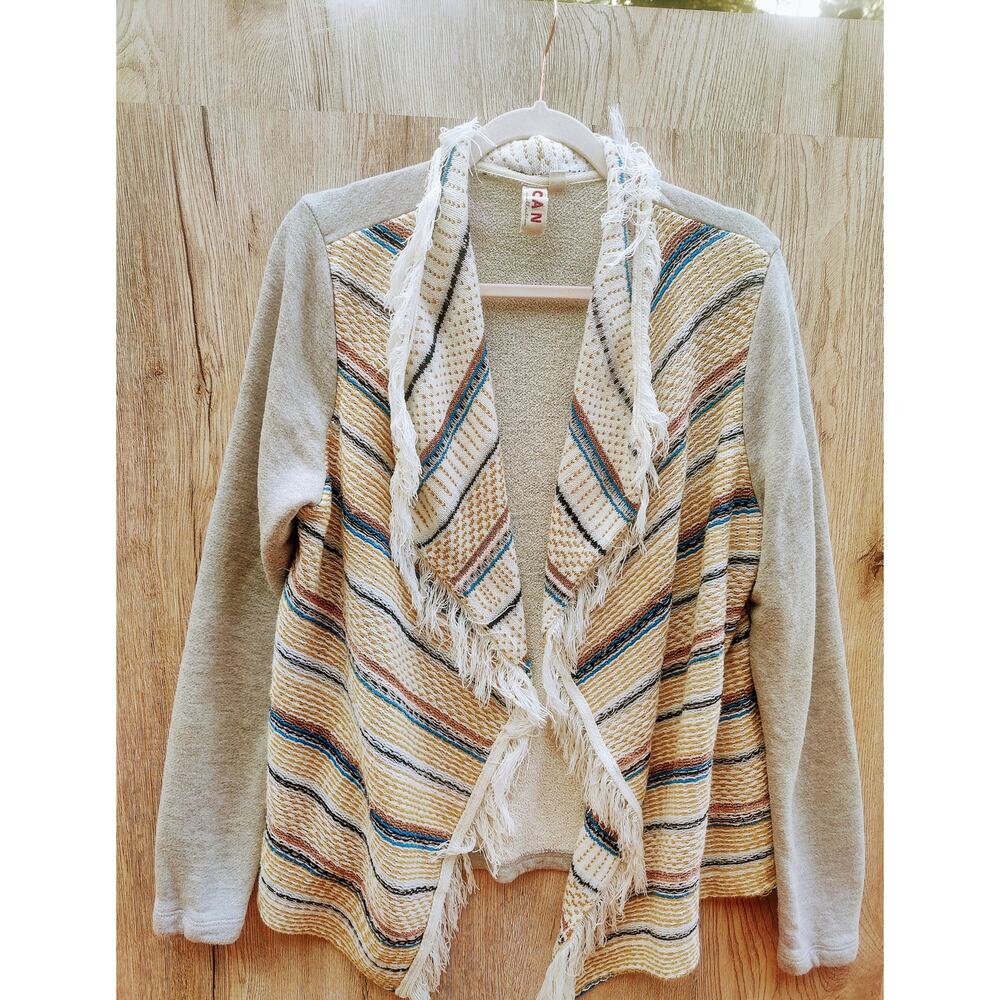 Dolan Left Coast Anthropologie Travel‎ Cozy Fringe Cardigan Boho Stripe - Size L